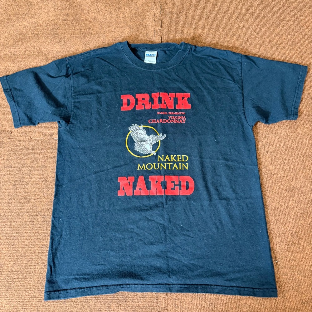 Gildan Mens Drink Naked Mountain Virginia Chardonnay Graphic T-Shirt Black Large